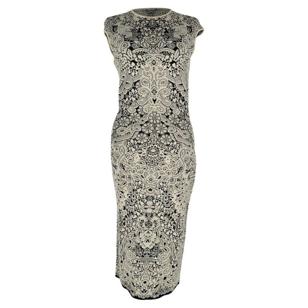 Alexander Mcqueen Floral-Knit Midi Dress in Cream Viscose